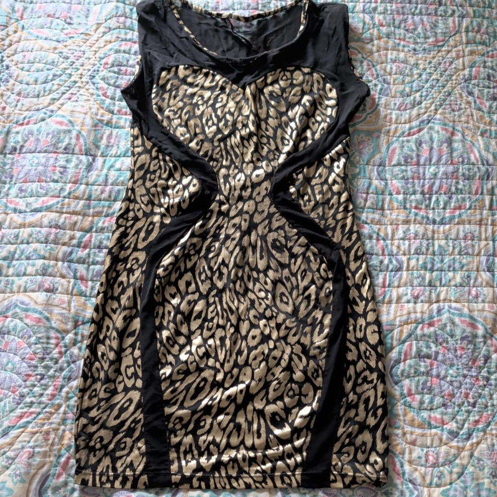 Elegant Black and Gold Leopard Print Dress